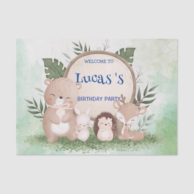 Cute porcupine Bear birthday jungle Birthday party Tissue Paper (Front)