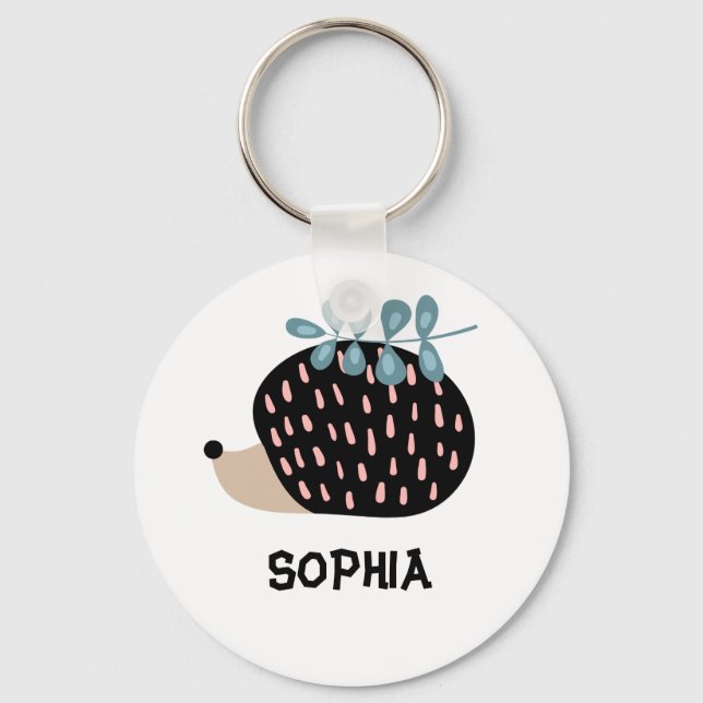 Cute Porcupine Custom Name Keychain (Front)