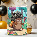 Cute Porcupine Grandson's Birthday Card<br><div class="desc">A cute porcupine hiking along a trial in the woods. A sweet birthday card for your grandson.</div>