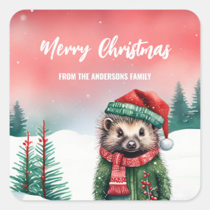 Cute porcupine Hedgehog Santa Christmas party holi Square Sticker