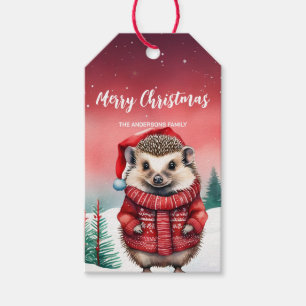 Cute porcupine Hedgehog Santa Christmas party kid Gift Tags