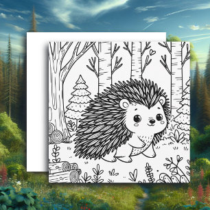 Cute Porcupine in the Woods   Colouring Page Card