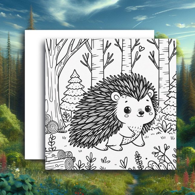 Cute Porcupine in the Woods | Colouring Page Card (Creator Uploaded)