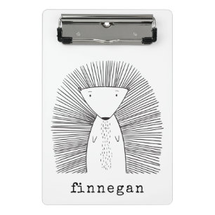 Cute Porcupine Simple Line Drawing Custom Name Mini Clipboard