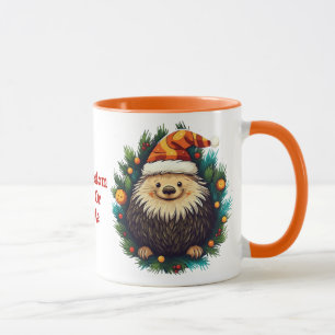 Cute Porcupine Xmas Light Santa Porcupine Mug