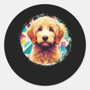 Cute Portrait Goldendoodle Dog on Golden Doodle Lo Classic Round Sticker
