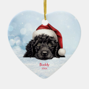 Cute Portuguese Water Dog Santa Hat Personalized  Ceramic Tree Decoration