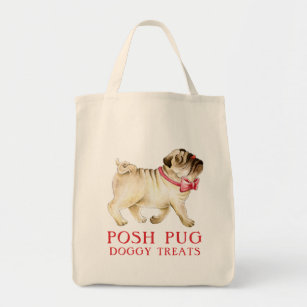 Cute posh pug whimsy in red bow tie dog watercolor tote bag