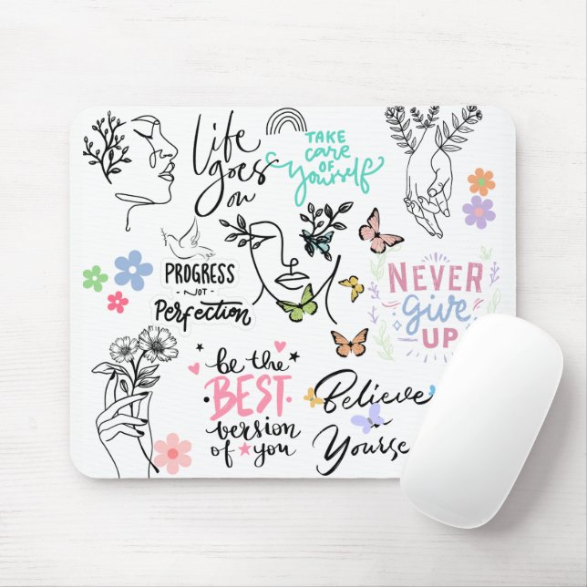 Cute Positive Affirmations Mouse Mat (With Mouse)
