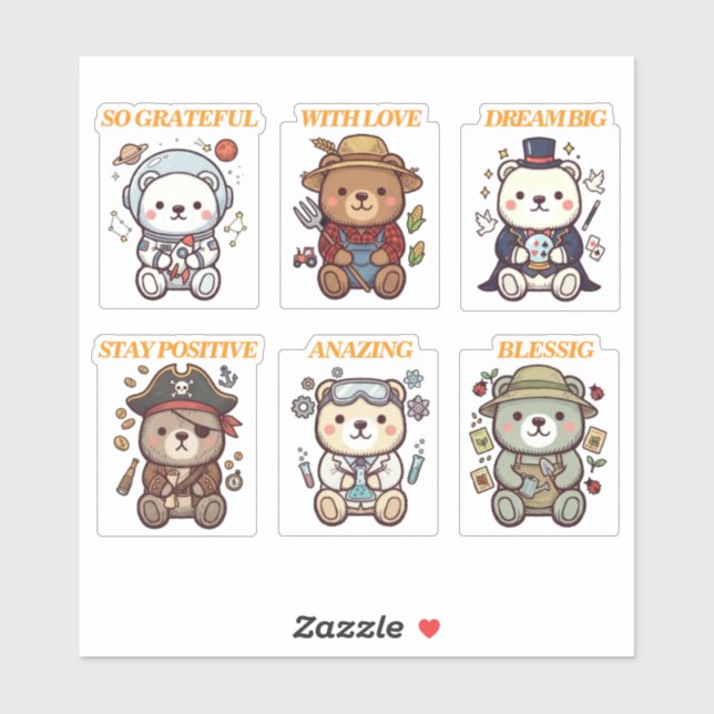 Cute Positive Bear-6 Designs-vol3 シール (Sheet)