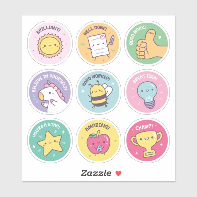 Cute Positive Motivational Reward Stickers (Sheet)
