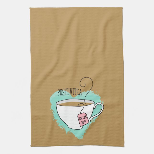 Cute Positivitea Gift for Tea Lover Tea Towel (Vertical)