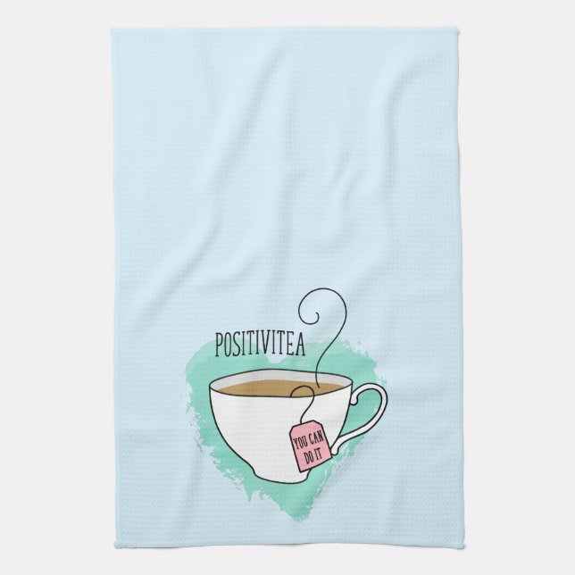 Cute Positivitea Gift for Tea Lover Tea Towel (Vertical)