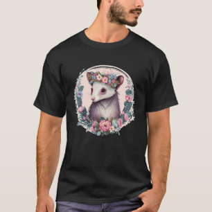 Cute Possum Flower Crown Floral Watercolor T-Shirt