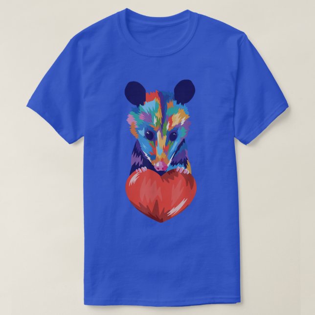 Cute Possum Holding a Heart for Opossum Lovers Col T-Shirt (Design Front)