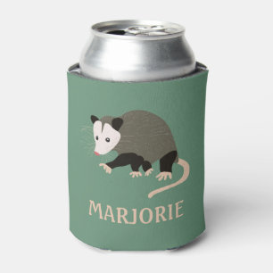 Cute Possum Illustration Light Green Personalised Can Cooler