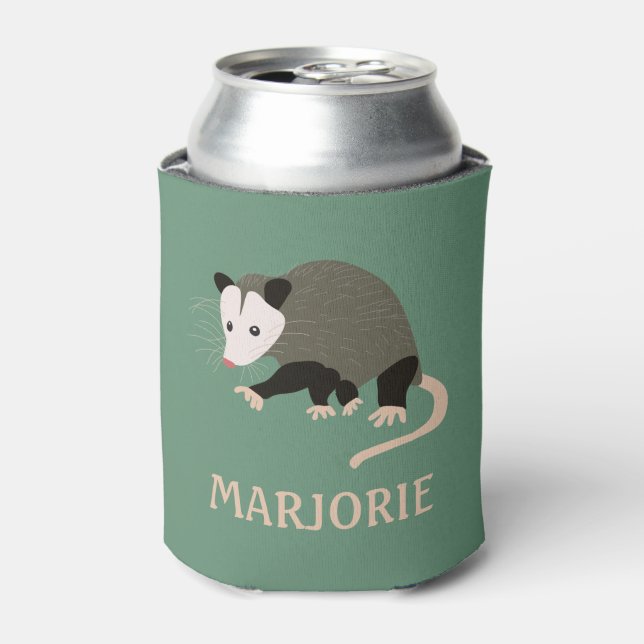 Cute Possum Illustration Light Green Personalised Can Cooler (Can Front)