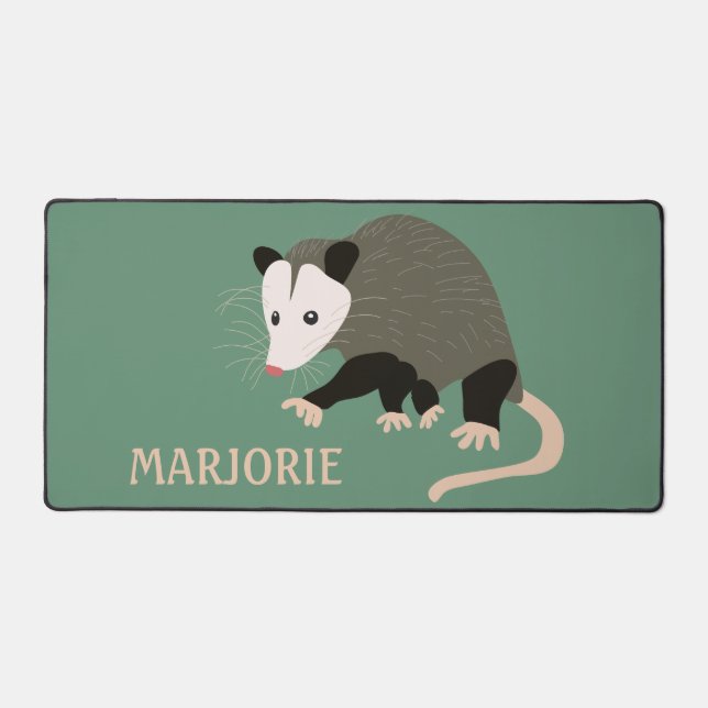 Cute Possum Illustration Light Green Personalised Desk Mat (Front)