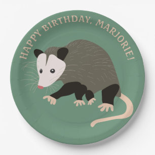 Cute Possum Illustration Light Green Personalised Paper Plate