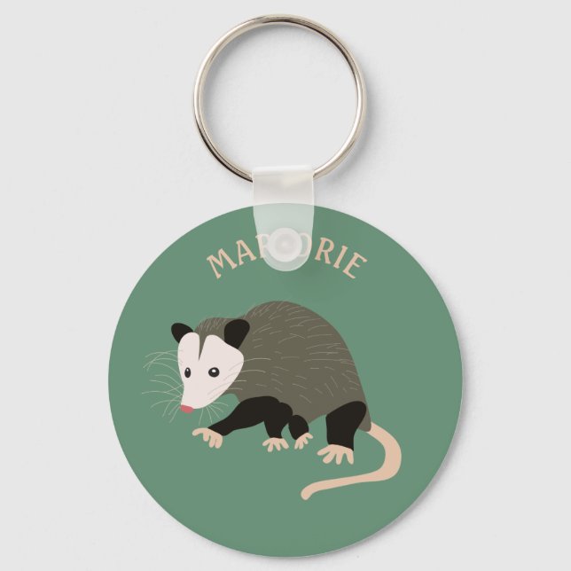 Cute Possum Illustration Personalised Light Green Key Ring (Front)
