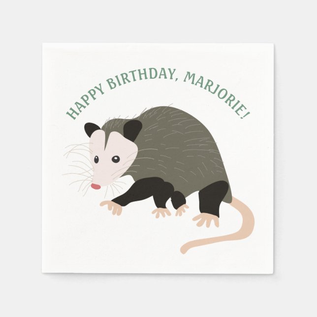 Cute Possum Illustration Personalised Napkin (Front)