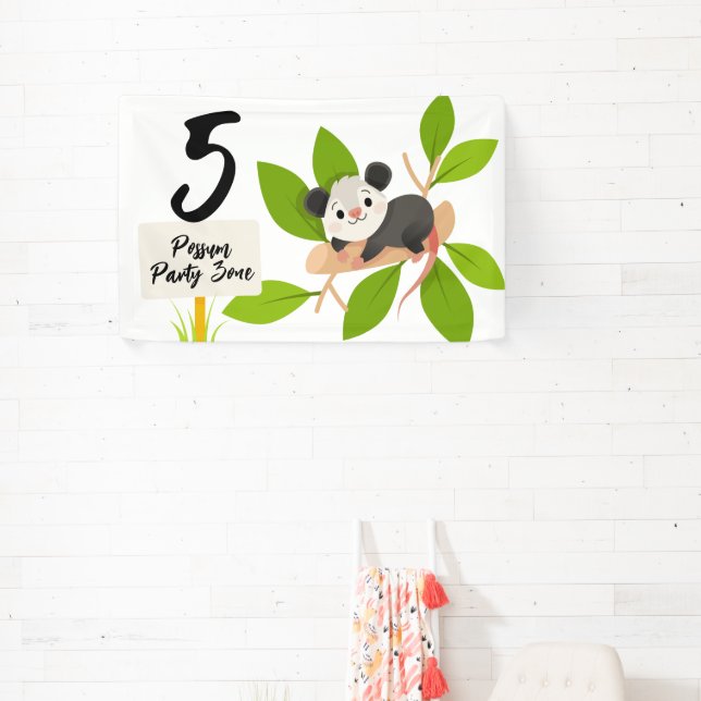 Cute Possum Party Zone Custom Age Number Banner (Insitu)