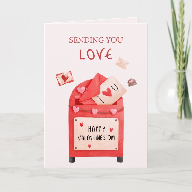 Cute Post Box Happy Valentine's Day Greeting Card (Front)