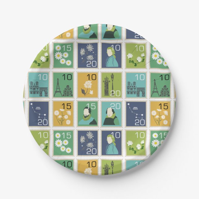 Cute Postage Stamps Paper Plates (Front)