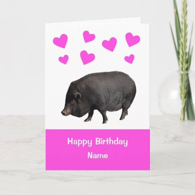 Cute Pot Bellied Pig Happy Birthday Card (Front)