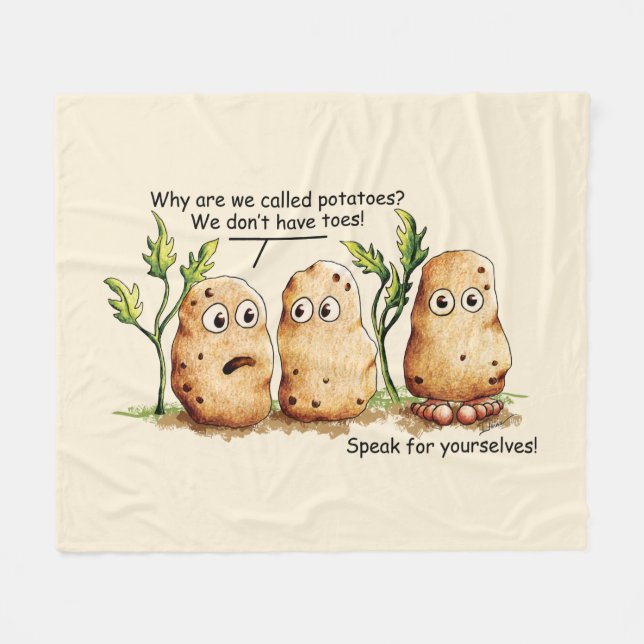 Cute Potatoes has Toes Funny Potato Pun  Beige Fleece Blanket (Front (Horizontal))