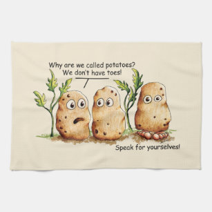 Cute Potatoes has Toes Funny Potato Pun Tea Towel