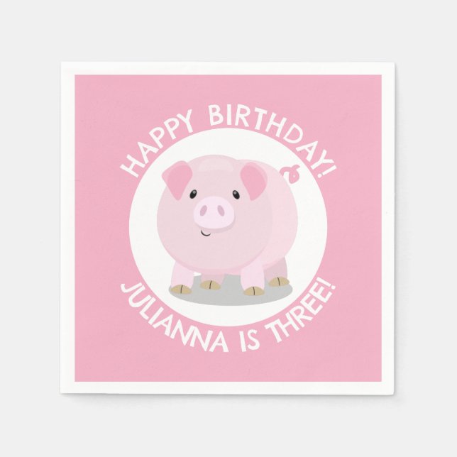 Cute potbelly pig cartoon personalised birthday napkin (Front)