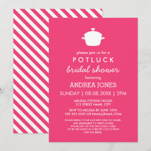 Cute Potluck Bridal Shower   Hot Pink White Invitation