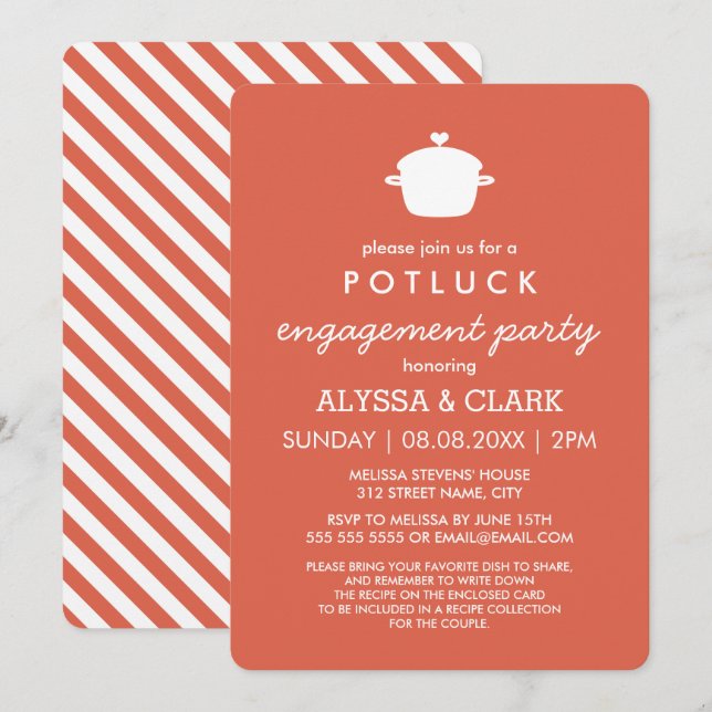 Cute Potluck Engagement Party Invitation (Front/Back)