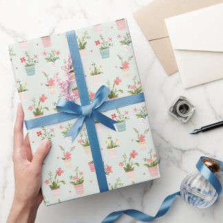 Cute Potted Flowers and Plants Garden Wrapping Paper