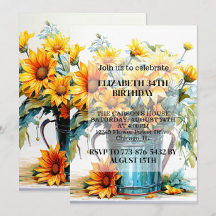Cute Potted Flowers Birthday Party Invitations