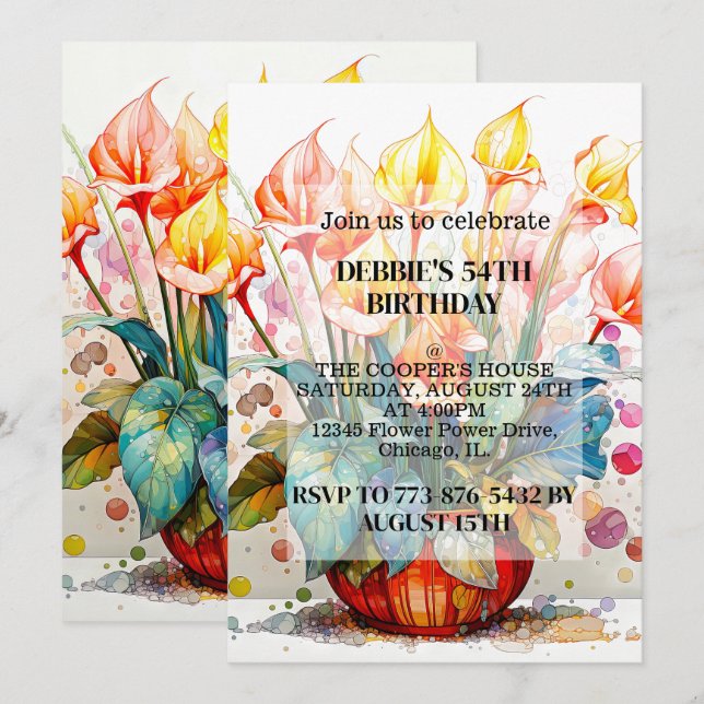 Cute Potted Flowers Birthday Party Invitations (Front/Back)
