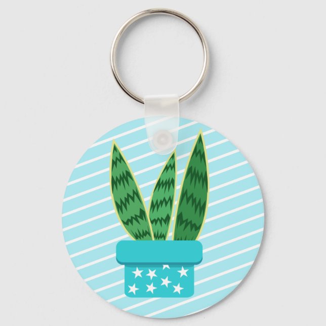 Cute Potted Kawaii Snake Plant Succulent Key Ring (Front)