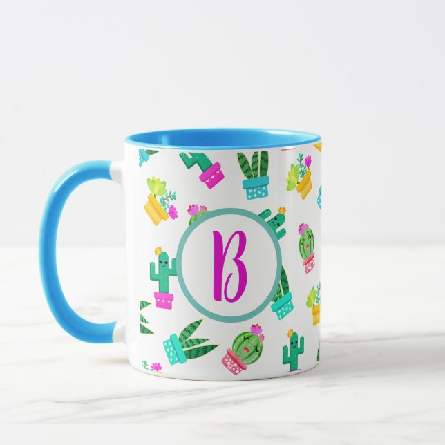 Cute Potted Kawaii Succulents & Cactus Mug (Left)