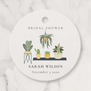 Cute Potted Leafy Succulent Plants Bridal Shower Favour Tags