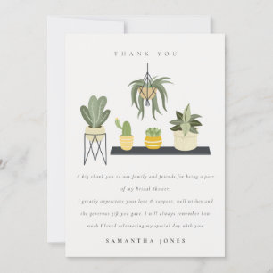 Cute Potted Leafy Succulent Plants Bridal Shower Thank You Card
