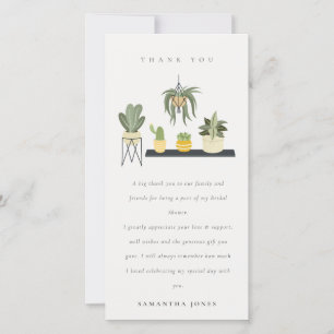 Cute Potted Leafy Succulent Plants Bridal Shower Thank You Card