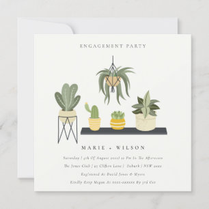 Cute Potted Leafy Succulent Plants Engagement Invitation