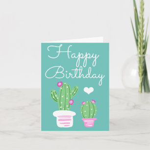 Cute Potted Pink Flowering Cactus Birthday Card