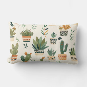 Cute Potted Plant Seamless Pattern Lumbar Cushion