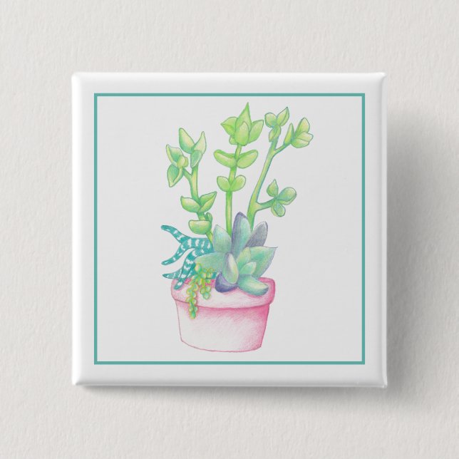 Cute Potted Succulents 15 Cm Square Badge (Front)