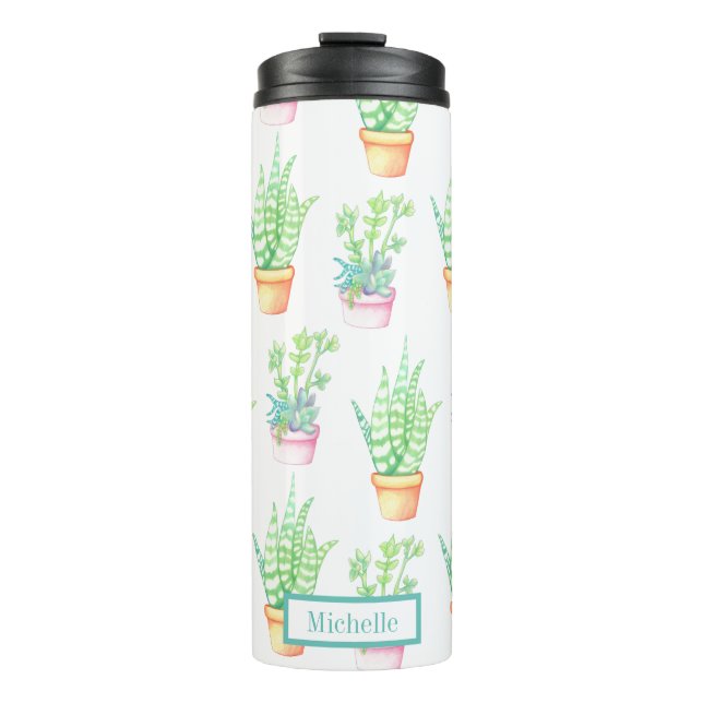 Cute Potted Succulents | Personalised Thermal Tumbler (Front)