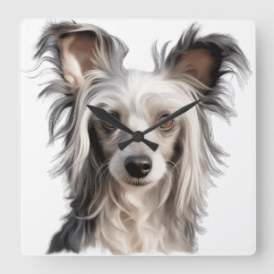 CUTE POWDERPUFF CHINESE CRESTED DOG SQUARE WALL CLOCK