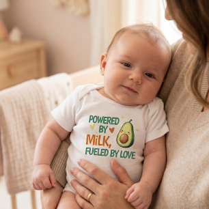 Cute Powered by Milk Fuelled by Love Avocado White Baby Bodysuit