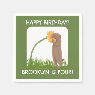 Cute prairie dog personalised birthday cartoon napkin